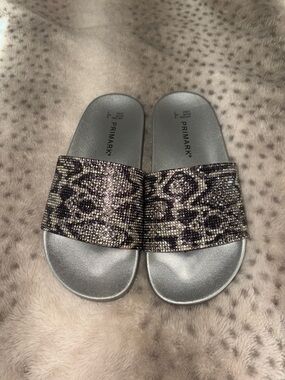 Primark Silver Sparkle Slide Sandals with Embellished Animal-Print Strap